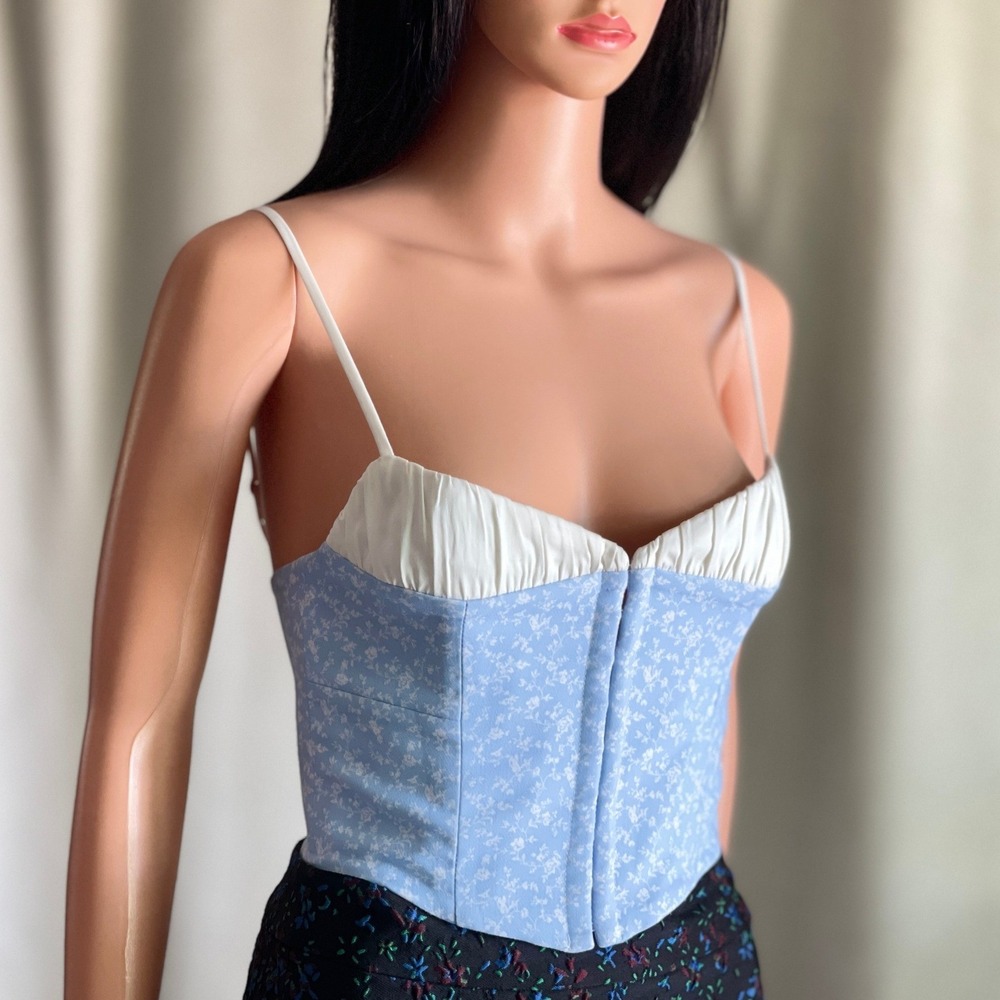 Rumored Versailles Corset Top French Blue Floral Ruched Bustier Coquette Size 0